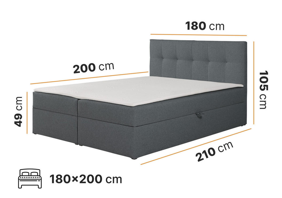BOXBETT Toronto 180x200 Bonell-Matratze H3 und Topper - Silberfarben/Grau, Holz/Holzwerkstoff (180/200cm) - Ravio