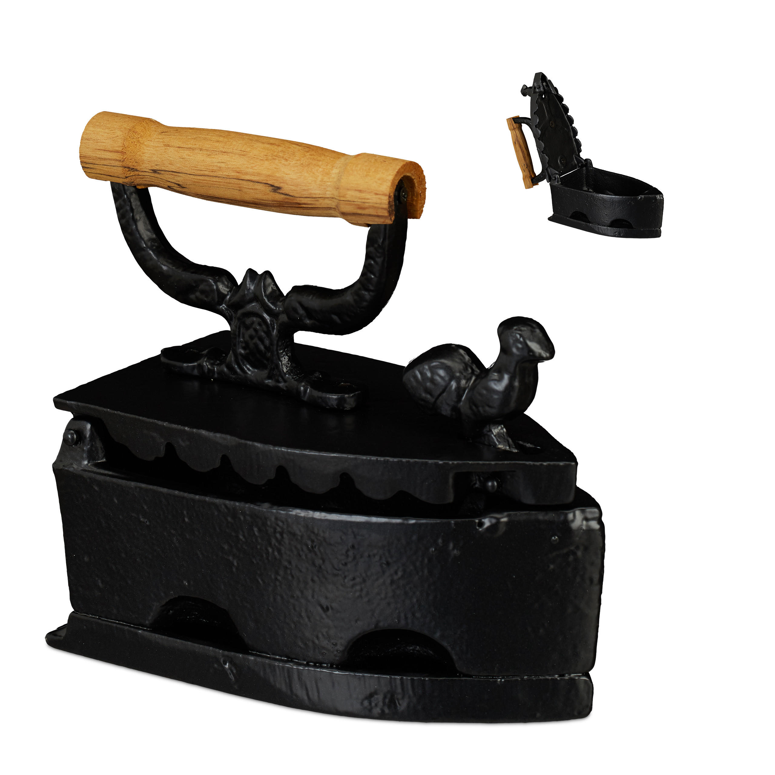 DEKORAČNÉ žehlička - čierna, kov/drevo (18cm) - Relaxdays