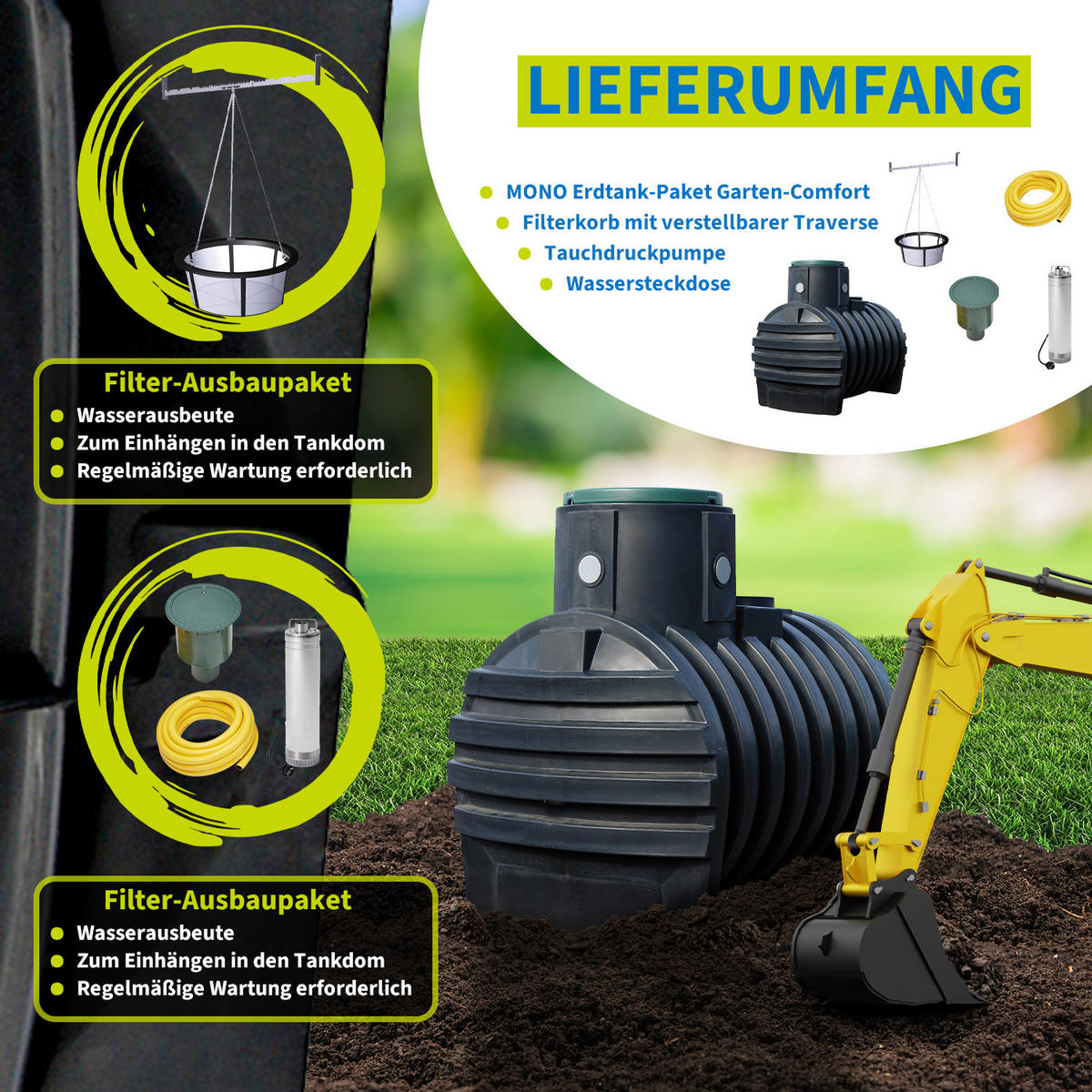 ERDTANK-PAKET 3000 L Garten-Comfort - Schwarz, Kunststoff (140/190/235cm) - 4rain