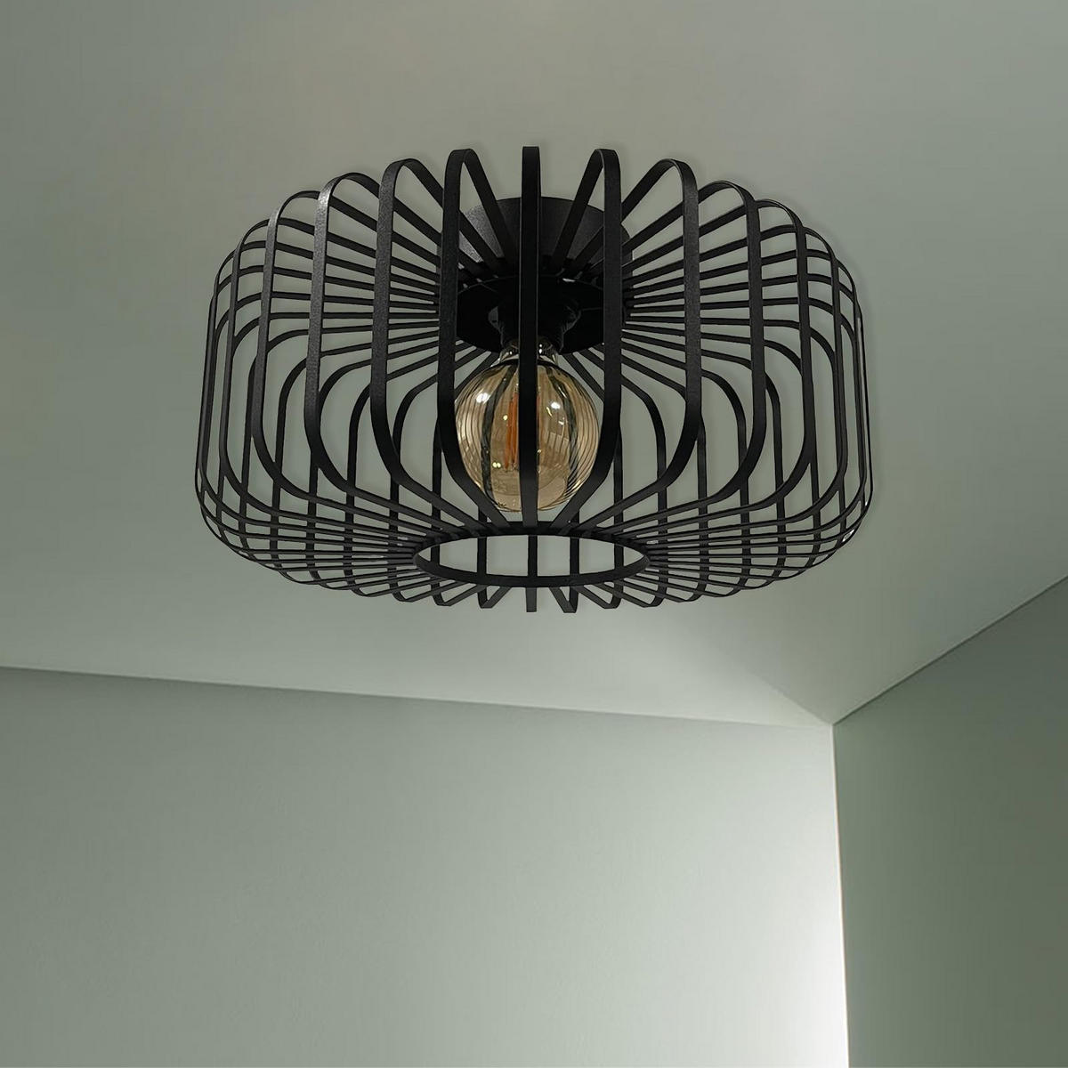 HÄNGELAMPE Metall Cage 39/21 cm - Schwarz, Metall (21/39/21cm) - Bamyum