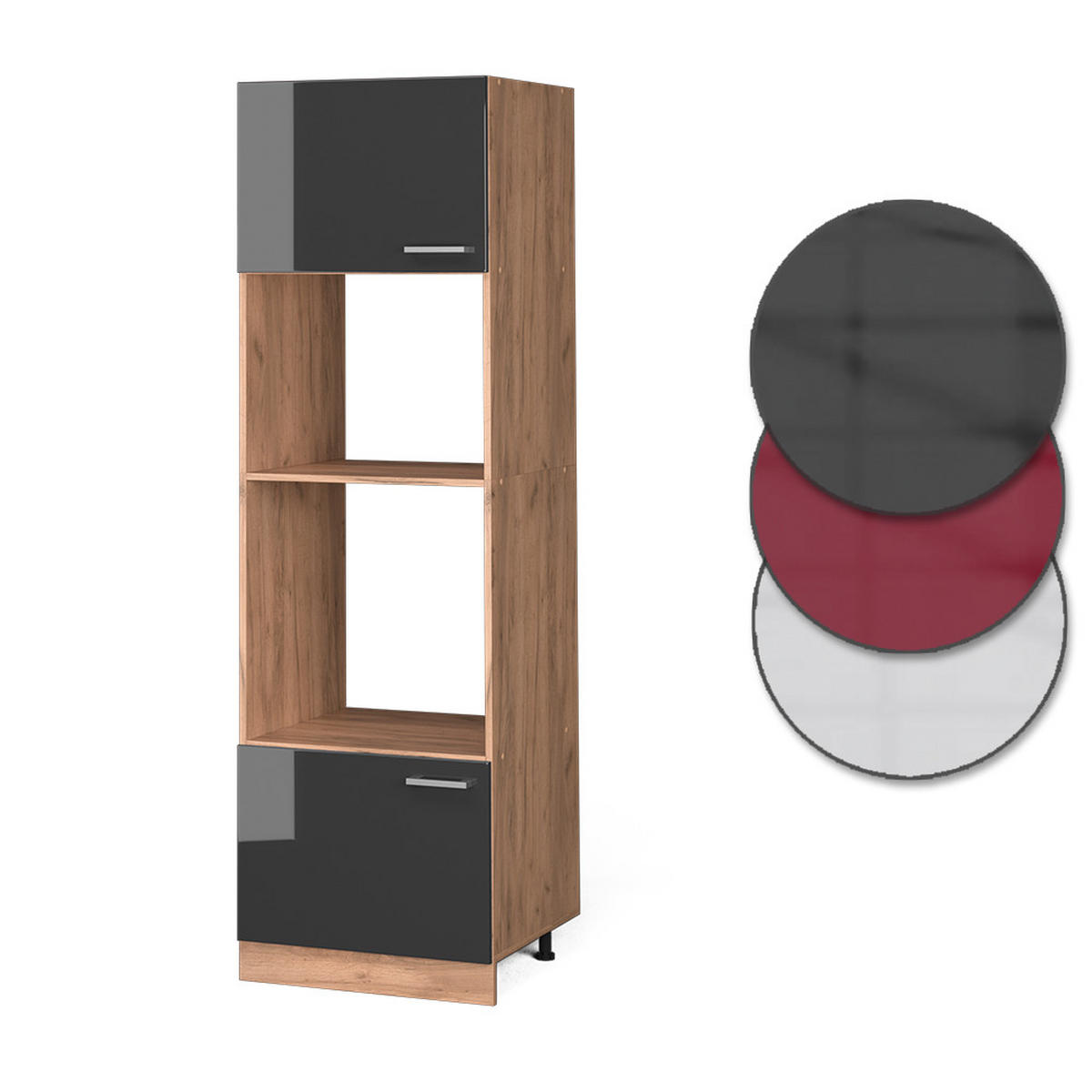 MIKROWELLENSCHRANK R-Line Anthrazit Hochglanz 60 cm - Honigeiche/Schwarz Hochglanz, Holzwerkstoff (60/206.8/57.2cm) - Vicco