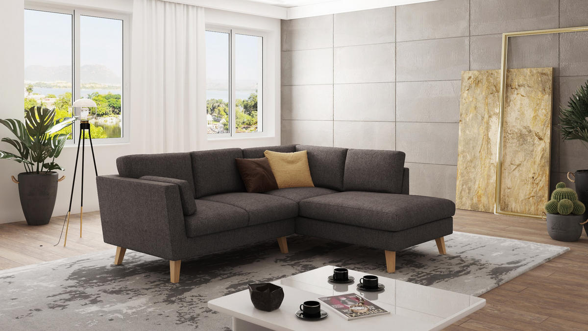 ECKSOFA Mario Braun - Khaki Microfaser - Naturfarben/Braun, Buchenholz/Textil (221/186cm) - S-Style Möbel