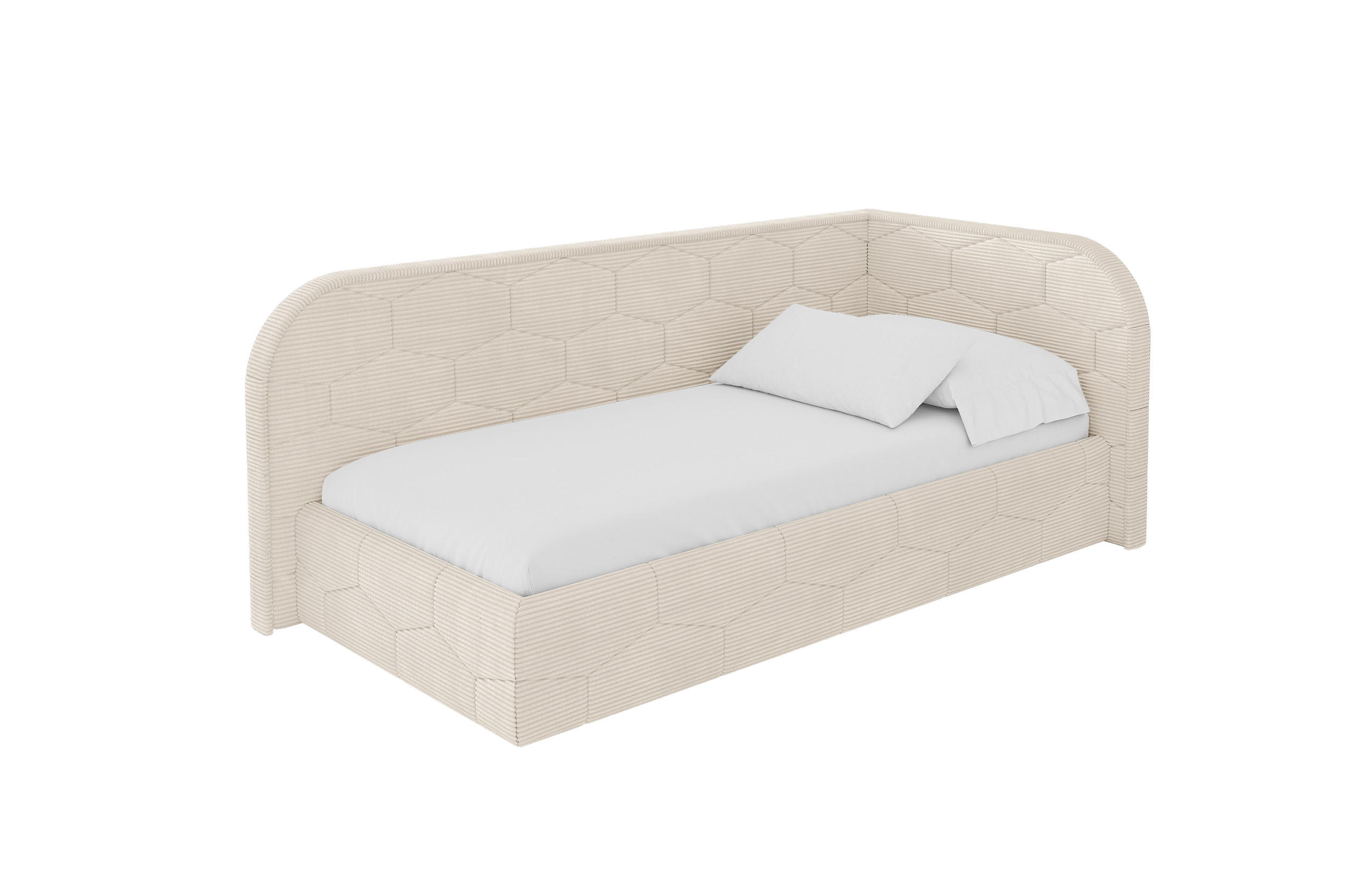 EINZELLBETT Jugendbett mit Bettkasten und Matratze H3/H4, Links - JAXY 90x200 Beige - Creme, Holzwerkstoff/Textil (90/200cm) - ALTDECOR
