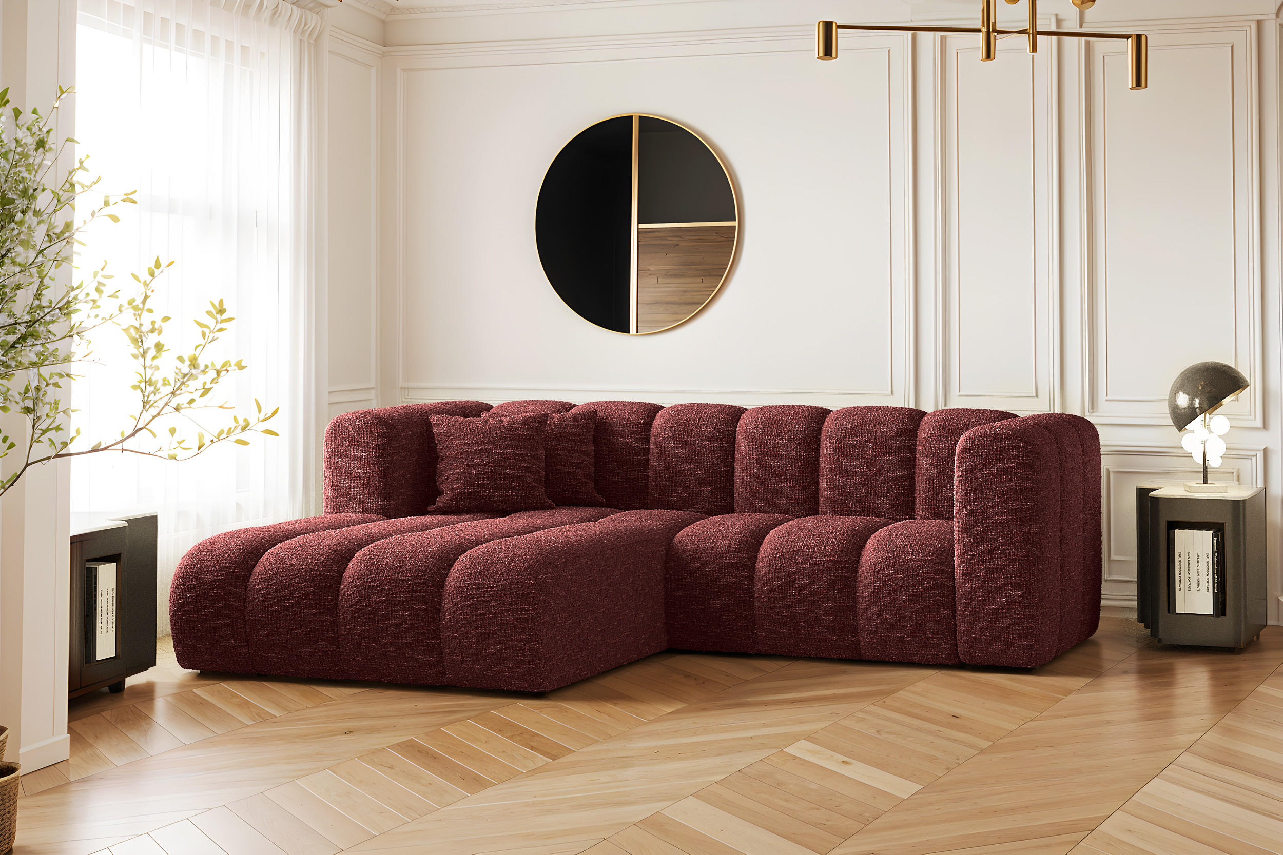 ECKSOFA L-form Sofa Grand modular stoff Haga Rotwein Links - Rot, Holz (179/227cm) - Kaiser Möbel