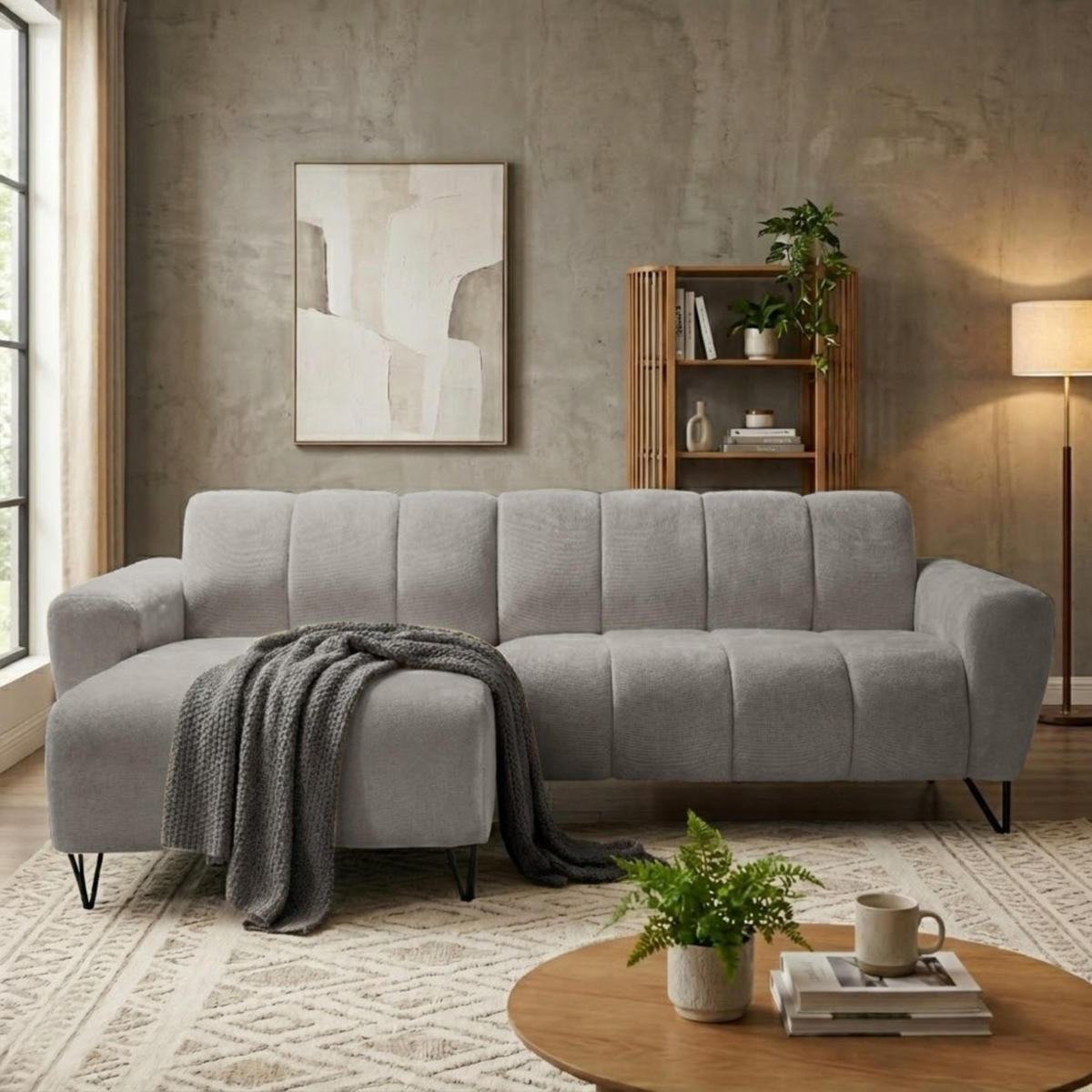 ECKSOFA Volare Mini ohne Schlaffunktion hellgrau, links, Storm-Stoff - Hellgrau/Schwarz, Textil/Metall (256/165cm) - Beautysofa