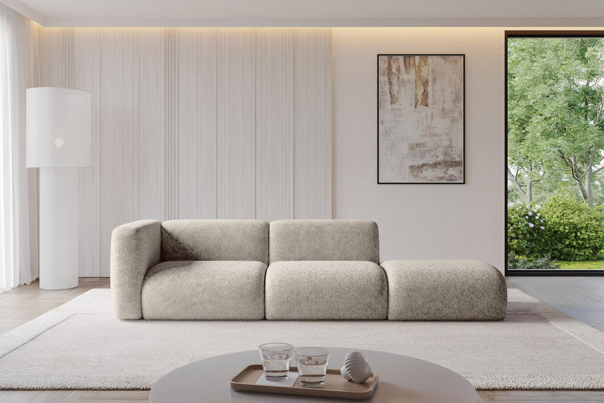 SOFA Ottomane Links MIRA-S3 296x89x70 Beige Velours - Beige/Schwarz, Holzwerkstoff/Kunststoff (296/70/89cm) - ALTDECOR