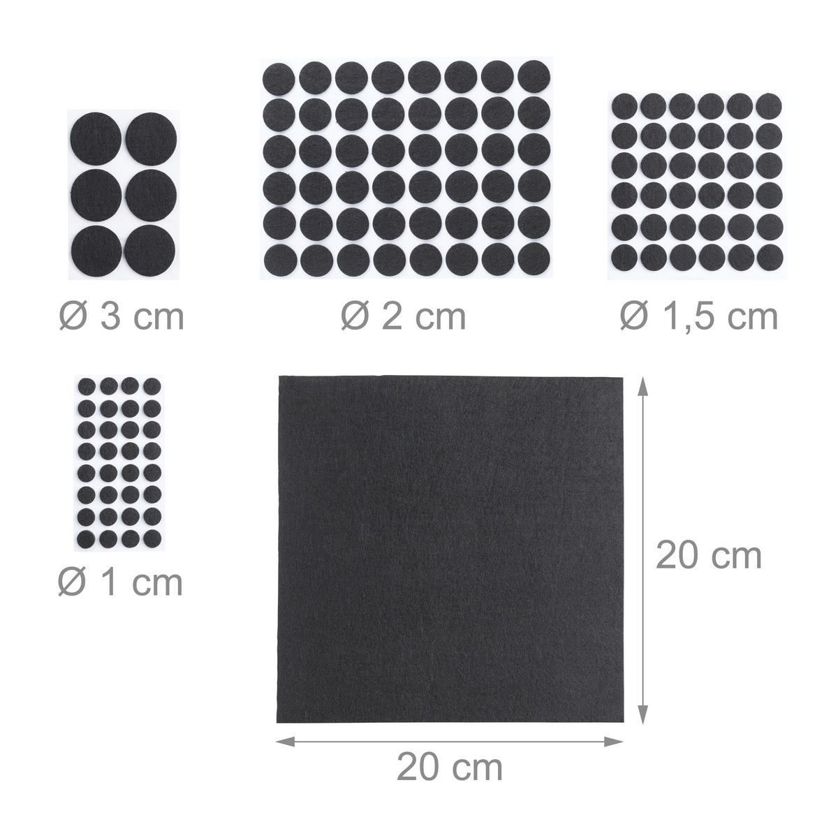 240XFILZGLEITER - Schwarz, Textil (20/20cm) - Relaxdays