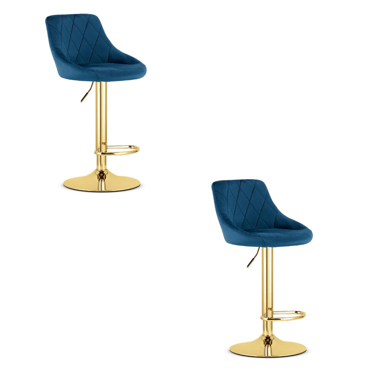BARHOCKER 2-er Set DAKA marineblauer Sitz, Goldbasis - Dunkelblau, Textil (45.5/105/49cm) - Valora