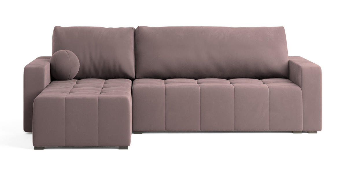 ECKSOFA VOLIRA Rosa Plüsch-Stoff mit Schlaffunktion - Rosa, Holz (230/143cm) - MASSENO