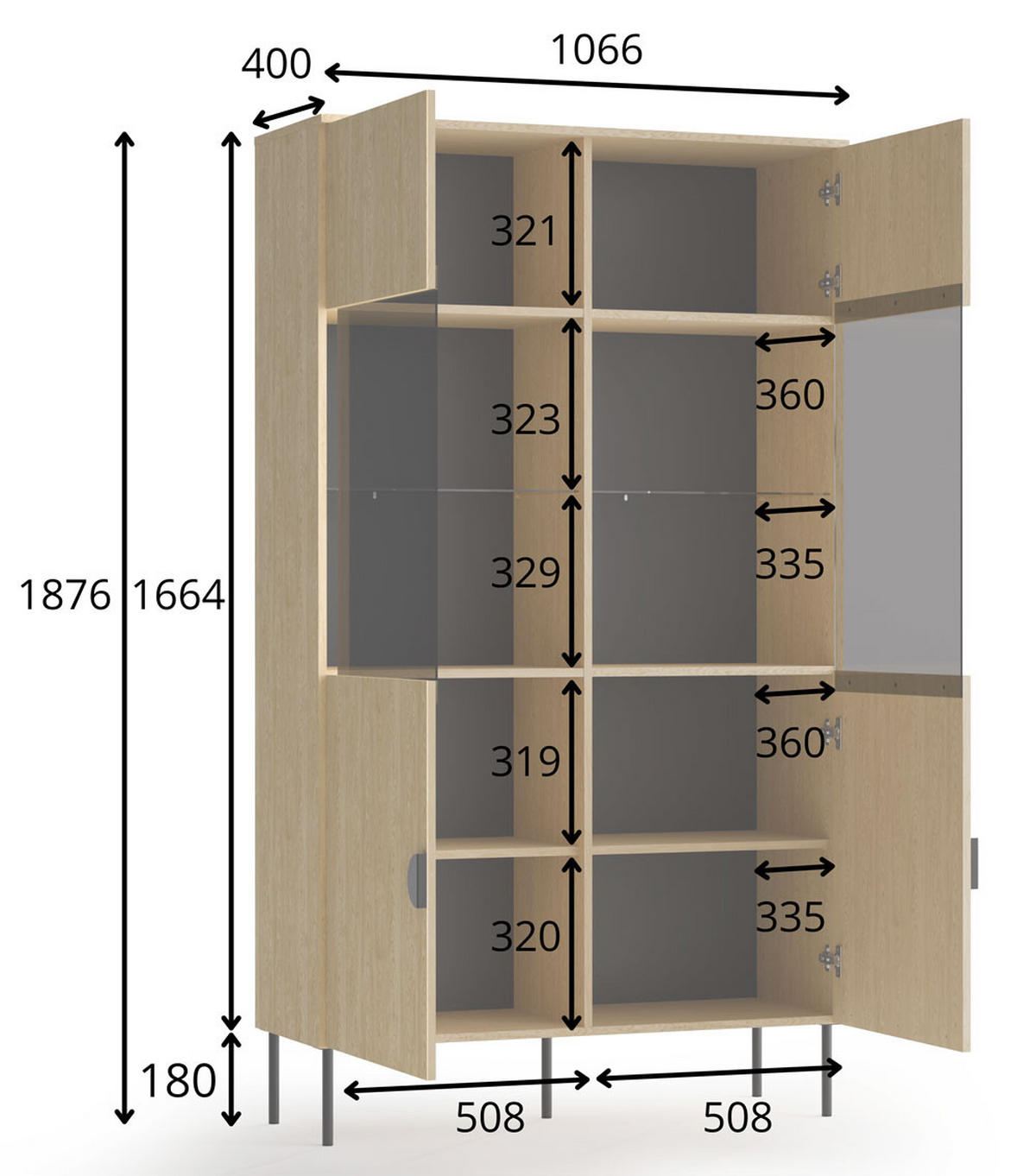 VITRINE Mond Eiche Baltic 106 / 40 / 187cm - Eichefarben/Anthrazit, Holz/Holzwerkstoff (106/187/40cm) - Feldmann-Wohnen