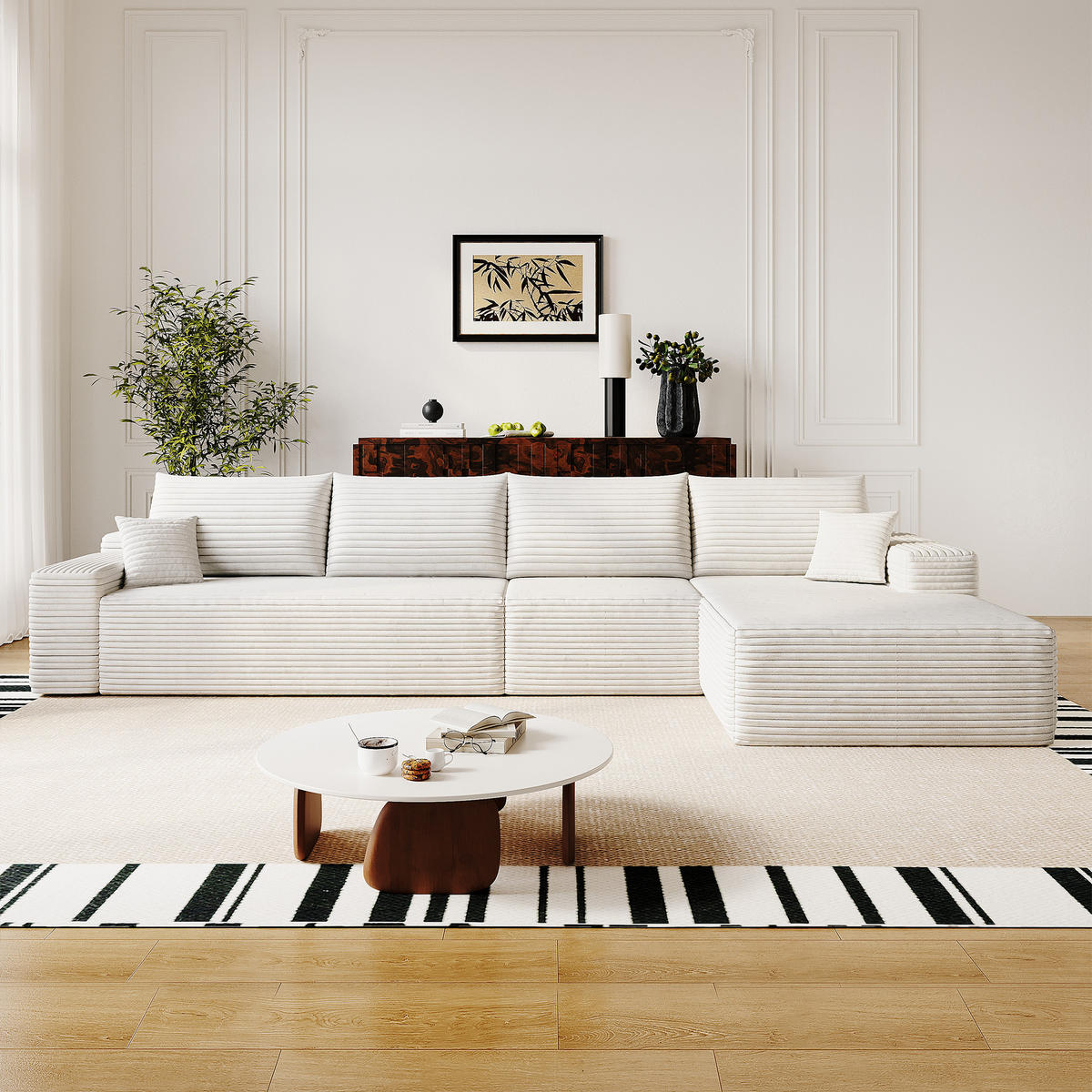 ECKSOFA 340/175/83 cm Weiß mit L-förmiger Chaiselongue, Rechte Seite - Weiß, Textil (340/175cm) - Oxeza