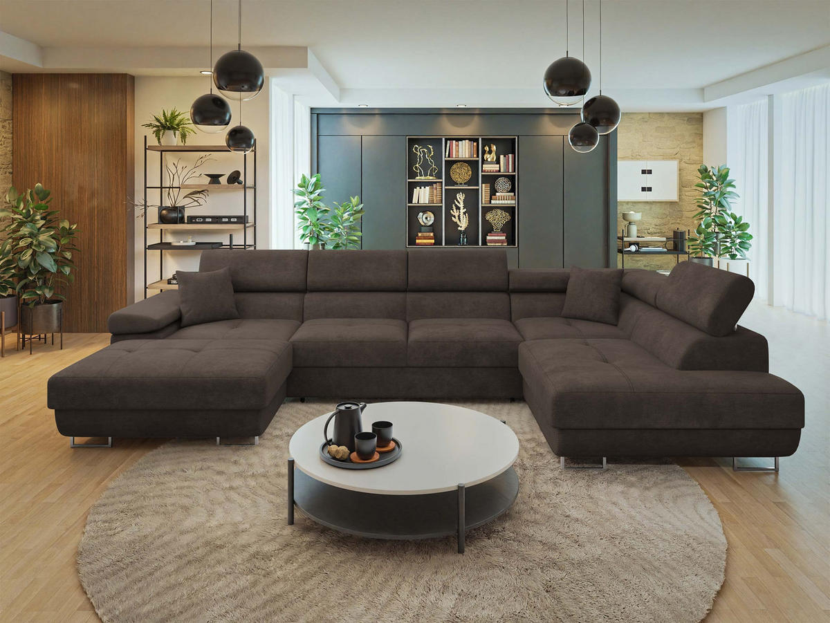 WOHNLANDSCHAFT Torezio Bis, Seite: Rechts - Dunkelbraun, Holz/Textil (346/90/203cm) - MIRJAN24