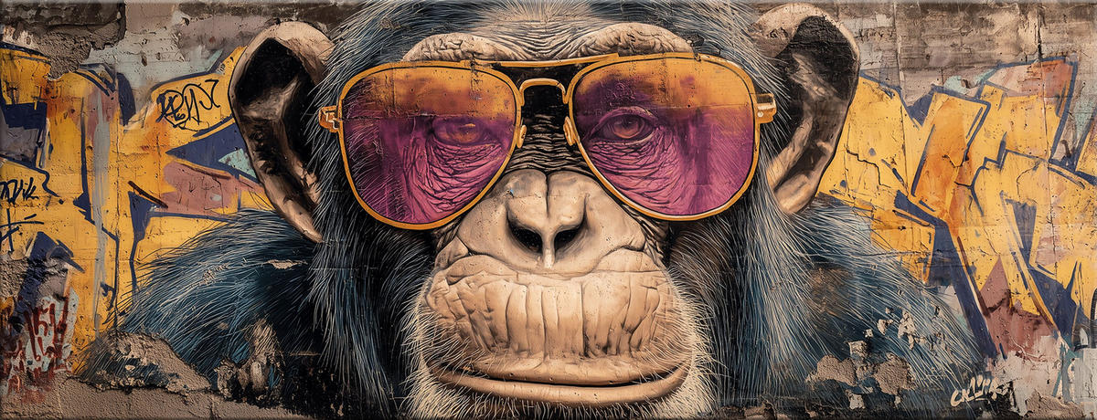 GLASBILD 80x30 cm Schimpanse Street Art - Gelb, Glas (80/30cm) - artissimo