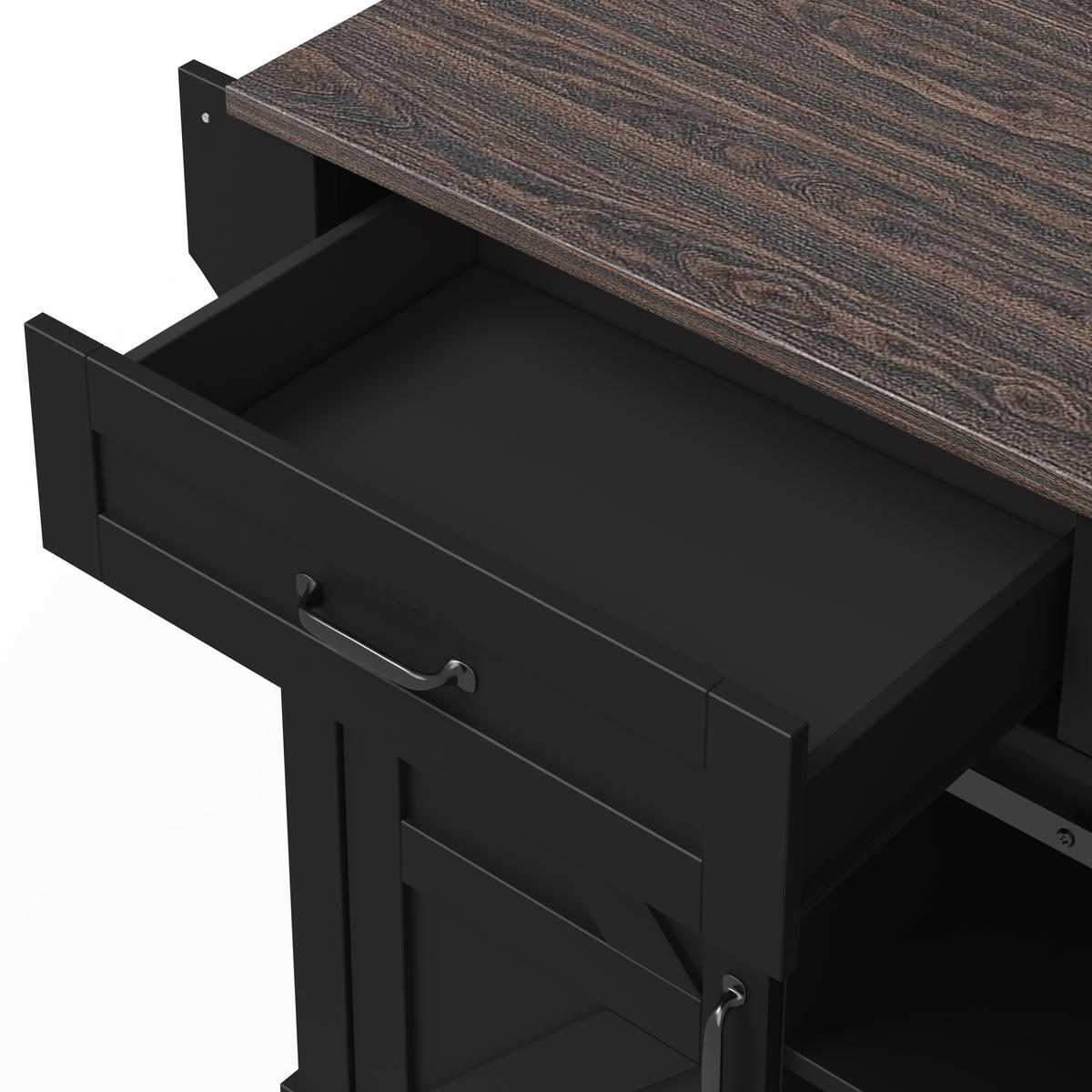 KÜCHENINSEL in Schwarz Servierwagen mit klappbarer Arbeitsplatte und Schubladen für Küche, B120/T45(70)/H91 cm - Schwarz, Holzwerkstoff (120/91/70cm) - STILVORA