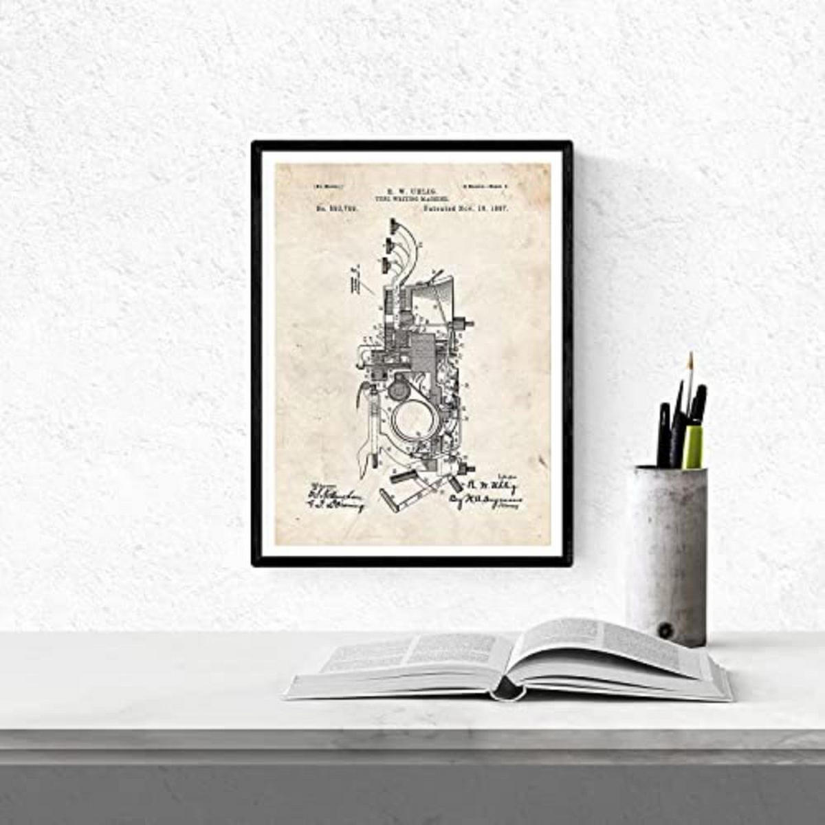 POSTER Set mit 4 Jahrgang PATENTEN Schreibmaschinen A4 Rahmenlos - Klar, Papier (29.7/3cm) - Nacnic