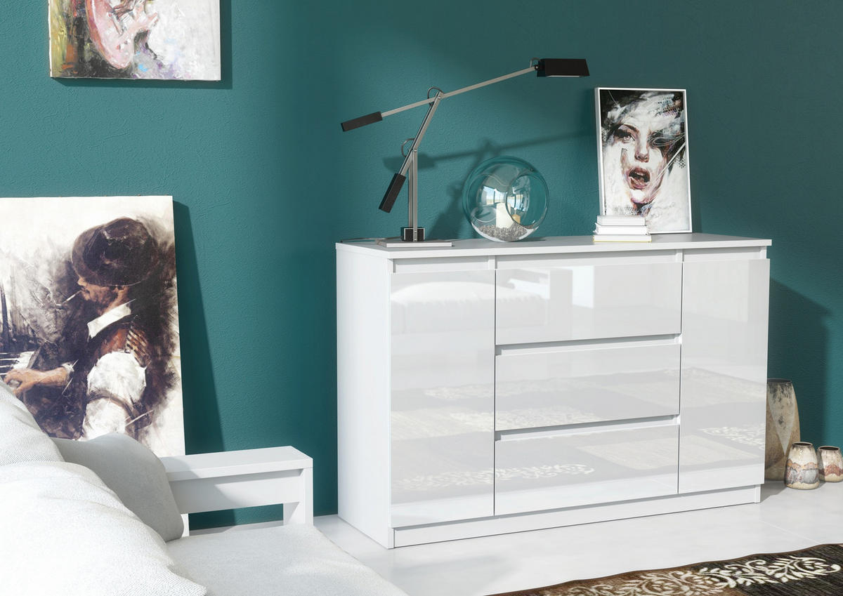 KOMMODE Weiß, Hochglanz 120/79/39 - Weiß Hochglanz/Weiß, Holzwerkstoff (120/79/39cm) - RAUMHIRSCH FURNITURE