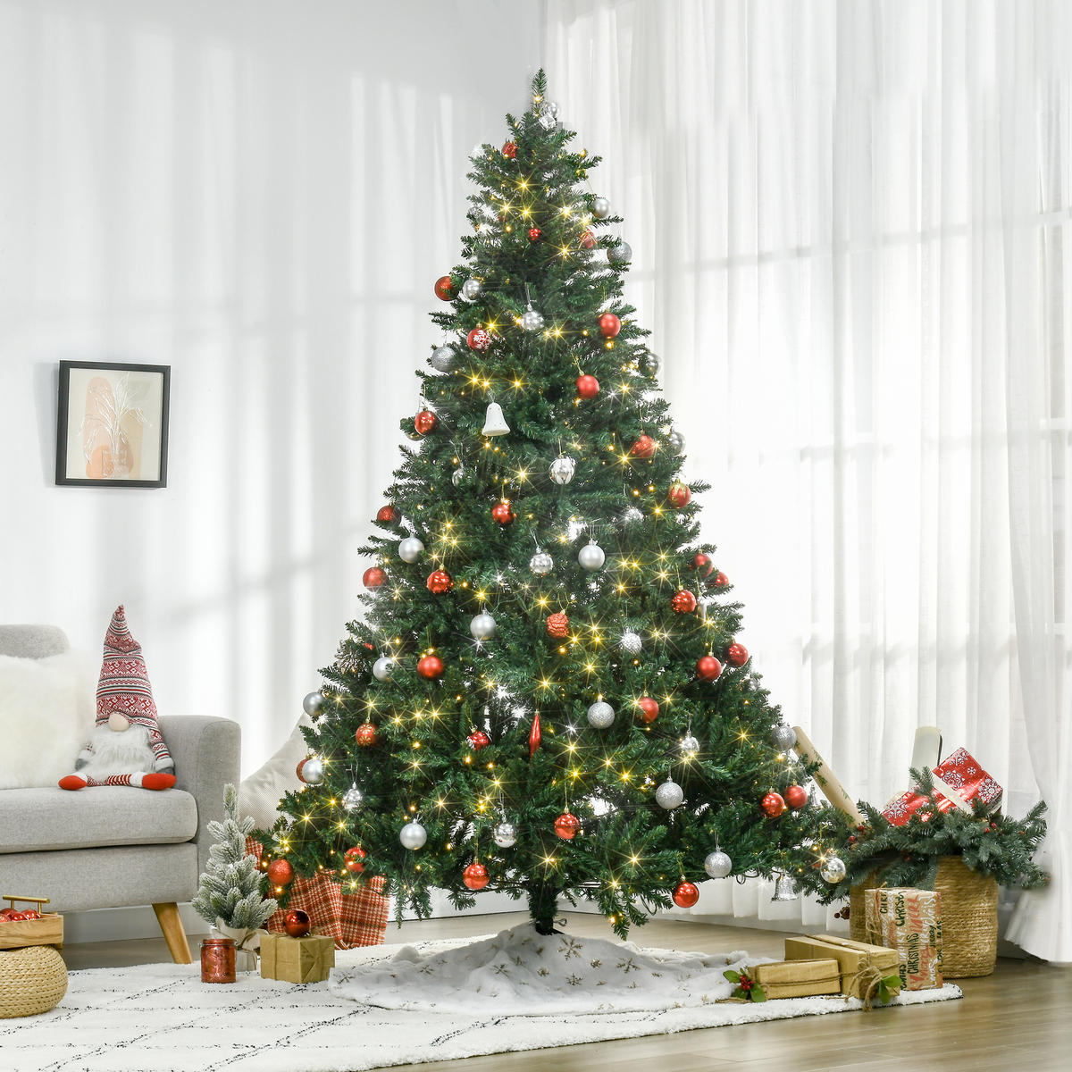 KÜNSTLICHER Weihnachtsbaum, 210 cm Christbaum mit 2154 Spitzen, 700 LED-Leuchte - Grün, Kunststoff (210cm) - HOMCOM