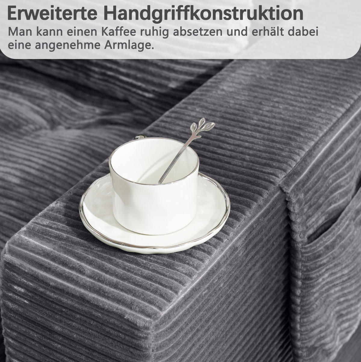 SOFA ausziehbar 2-Sitzer mit Seitentaschen Cord Dunkelgrau - Dunkelgrau, Kunststoff (140/67/85cm) - Meubliv