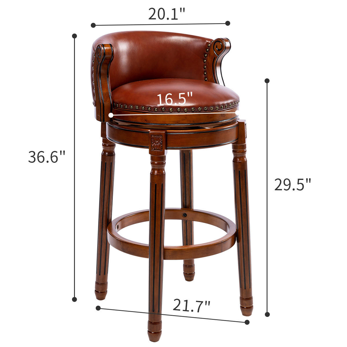 BARHOCKER 1er-Set Braun mit Echtleder und Rückenlehne - Braun, Holz (54.8/96/54.8cm) - PANGIVO
