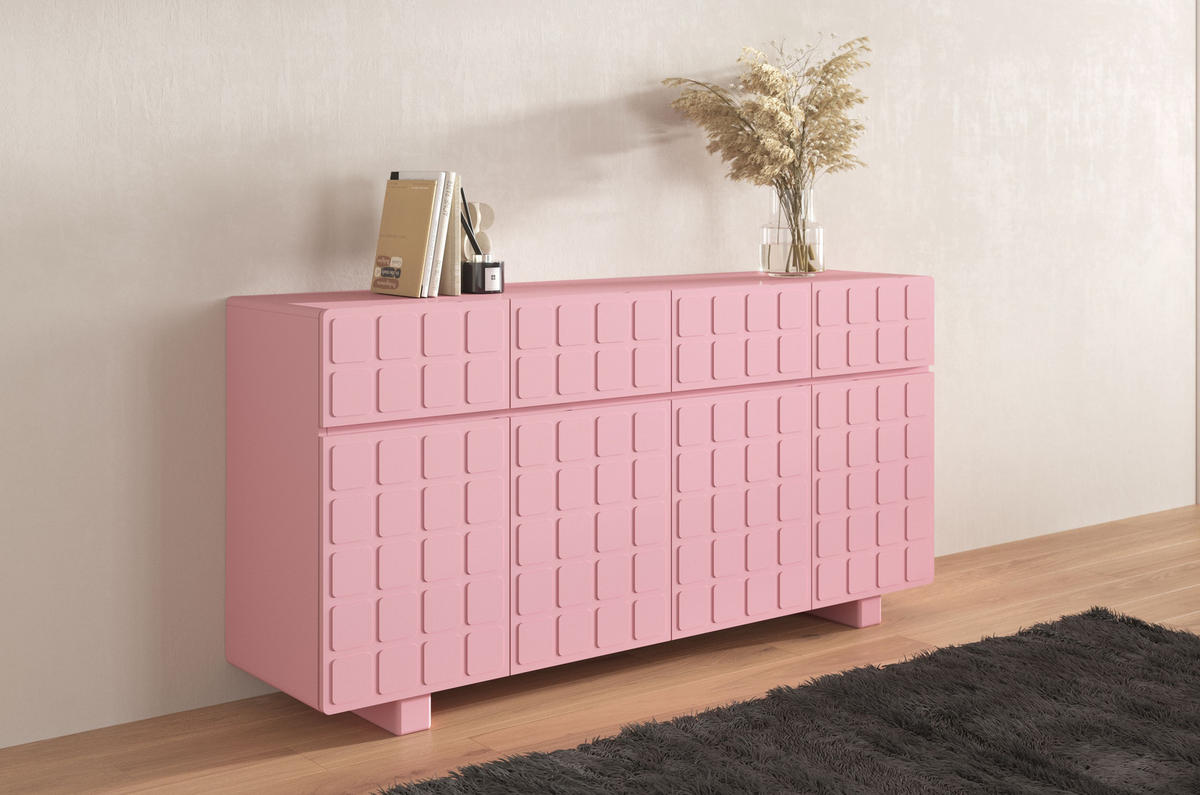SIDEBOARD Cubo Long, Geometrische 3D Fronten, 169 cm, Rosa - Hellrosa, Holz/Holzwerkstoff (168.9/83.8/41.8cm) - Skandica
