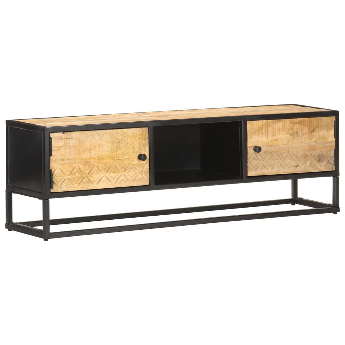 TV-SCHRANK Mit Geschnitzter Tür 130/30/40 Cm Raues Mangoholz - Braun, Holz (130/40/30cm) - vidaXL