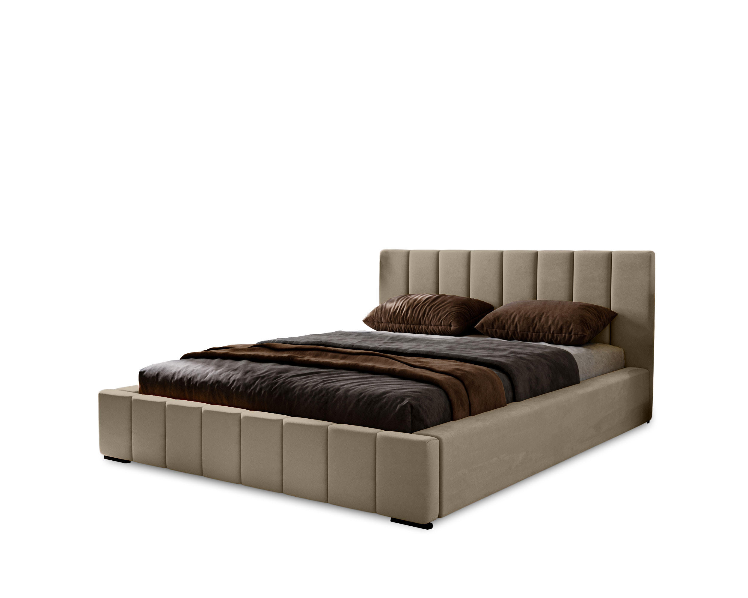 POLSTERBETT Nero 200x200 cm, Doppelbett mit Bettkasten und Lattenrost aus Holz, Velourstoff: Braun - Braun, Holz/Kunststoff (200/200cm) - Marpur