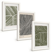 BILDER SET 3er Set - 20x30 cm Weißer Rahmen - Muster Linien Formen grün - Weiß, Kunststoff (20/30cm) - TULUP