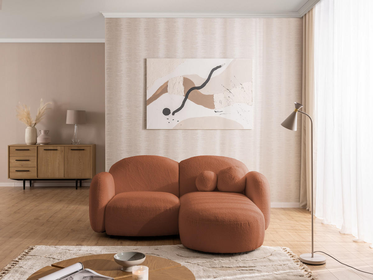 ECKSOFA Nuvola mit abgerundetem Design Terrakotta Bouclé-Stoff - Ottomane Rechts - Terra cotta/Schwarz, Holz/Kunststoff (190/146cm) - S-Style Möbel