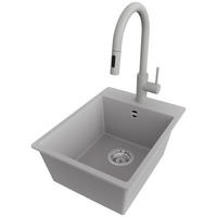 GRANITSPÜLE Riga, 2-er set Grau 38/50 cm 1 Becken + Küchenarmatur 40/20 cm + Ablauf-Set ab 40er Unterschrank - Chromfarben/Grau, Kunststoff (38/20/50cm) - Primagran