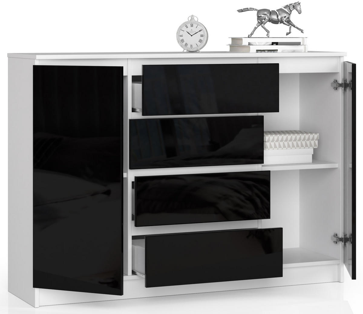 KOMMODE Weiß, Schwarz Glanz 99/138/40 - Weiß, Holzwerkstoff (138/99/40cm) - RAUMHIRSCH FURNITURE