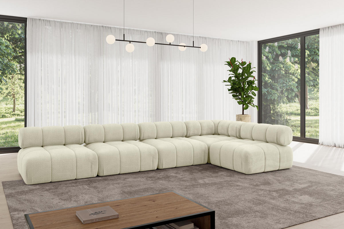 ECKSOFA modulares Sofa Samaro-L3 - 380x190x70 cm Beige Velours - Beige, Holzwerkstoff/Textil (380/190cm) - ALTDECOR