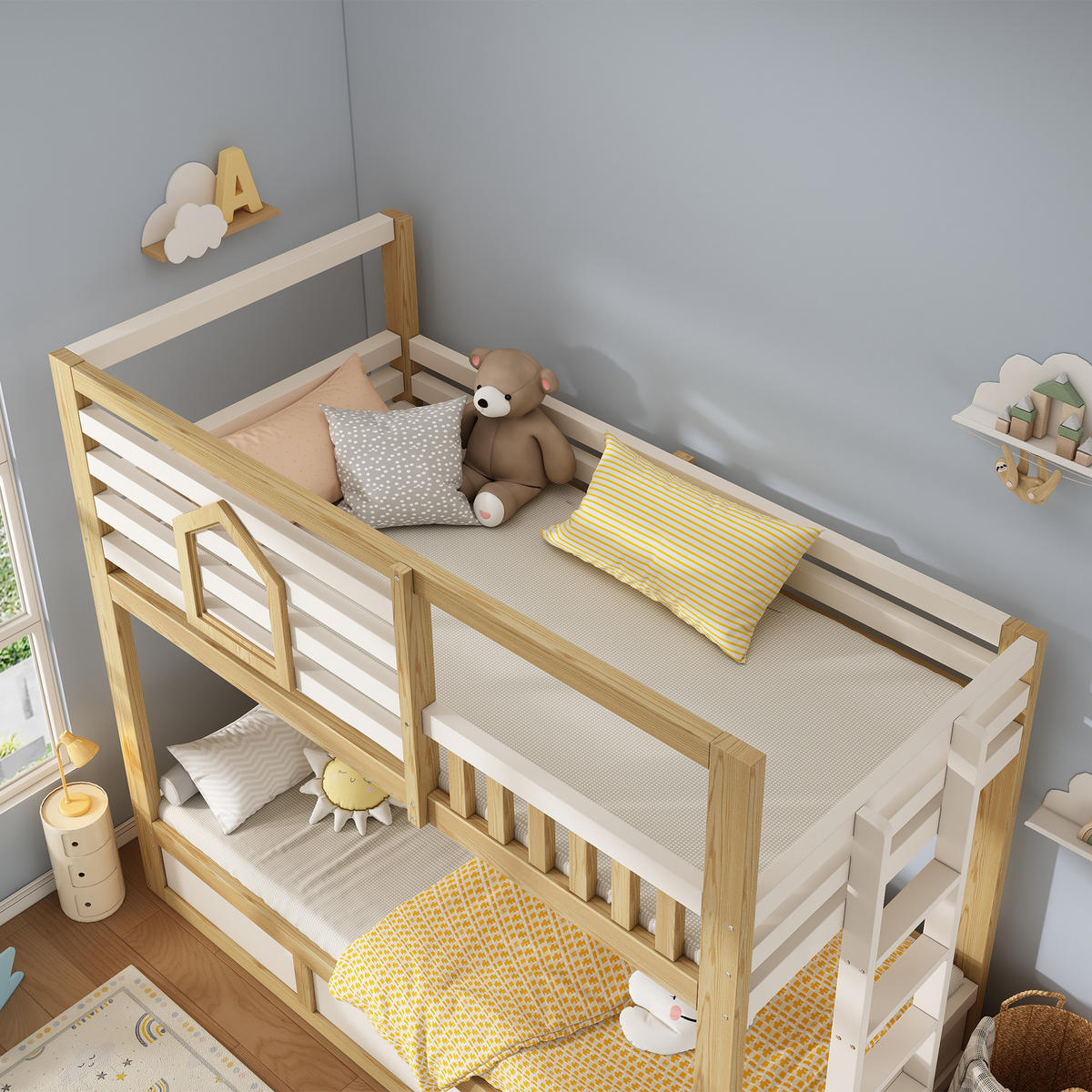 ETAGENBETT mit Hydraulik-Stauraum 90x200 cm Weiß Eicheoptik - Weiß, Holz (90/200cm) - Meubliv