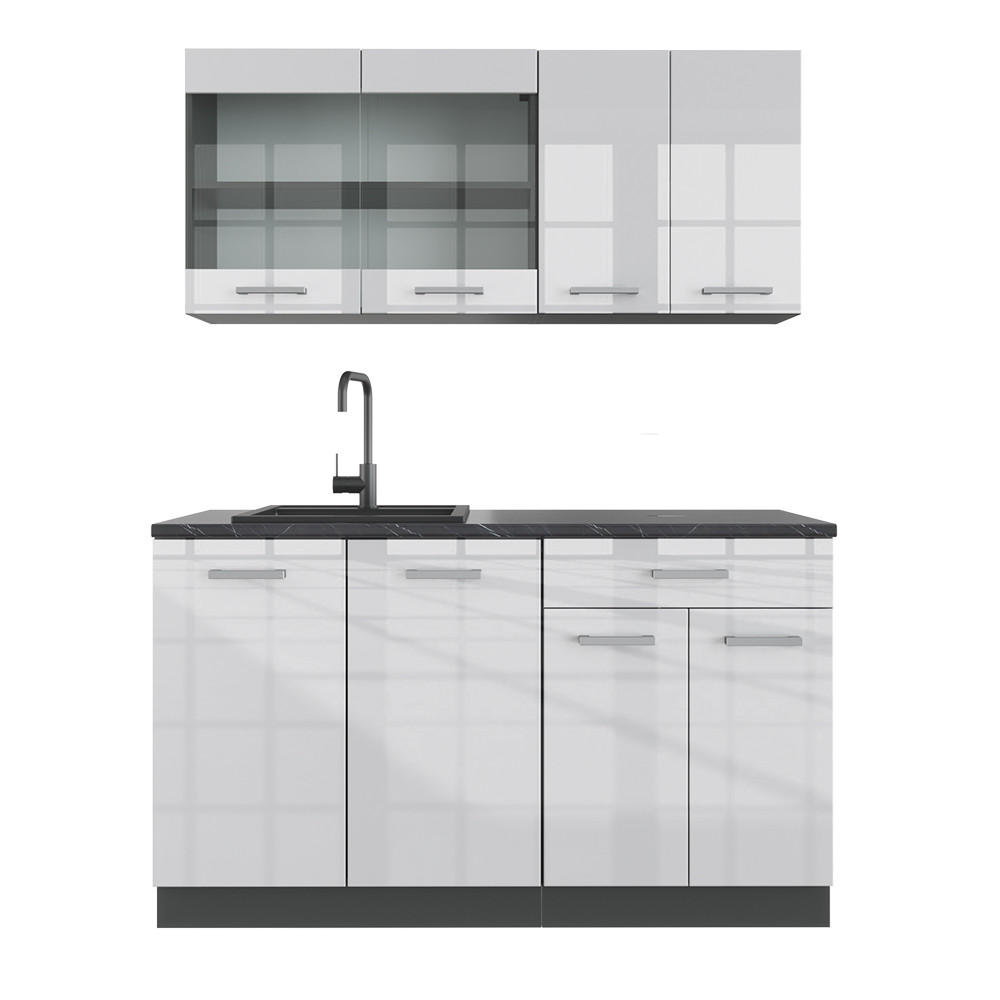 SINGLEKÜCHE R-Line Weiß Hochglanz/Anthrazit 140 cm ohne AP - Weiß Hochglanz/Anthrazit, Holzwerkstoff (140/81.6/46cm) - Vicco