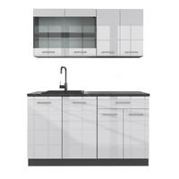 SINGLEKÜCHE R-Line Weiß Hochglanz/Anthrazit 140 cm ohne AP - Weiß Hochglanz/Anthrazit, Holzwerkstoff (140/81.6/46cm) - Vicco