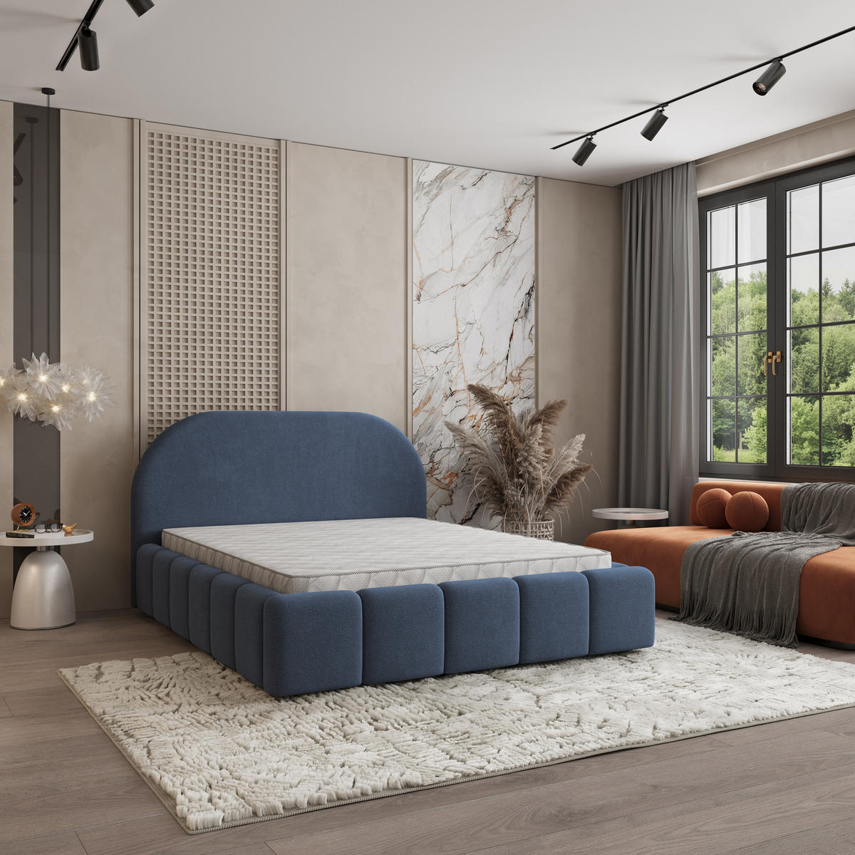 POLSTERBETT FLUSSO 120x200 cm mit Bettkästen - Blau - Blau, Holz (120/200cm) - MASSENO