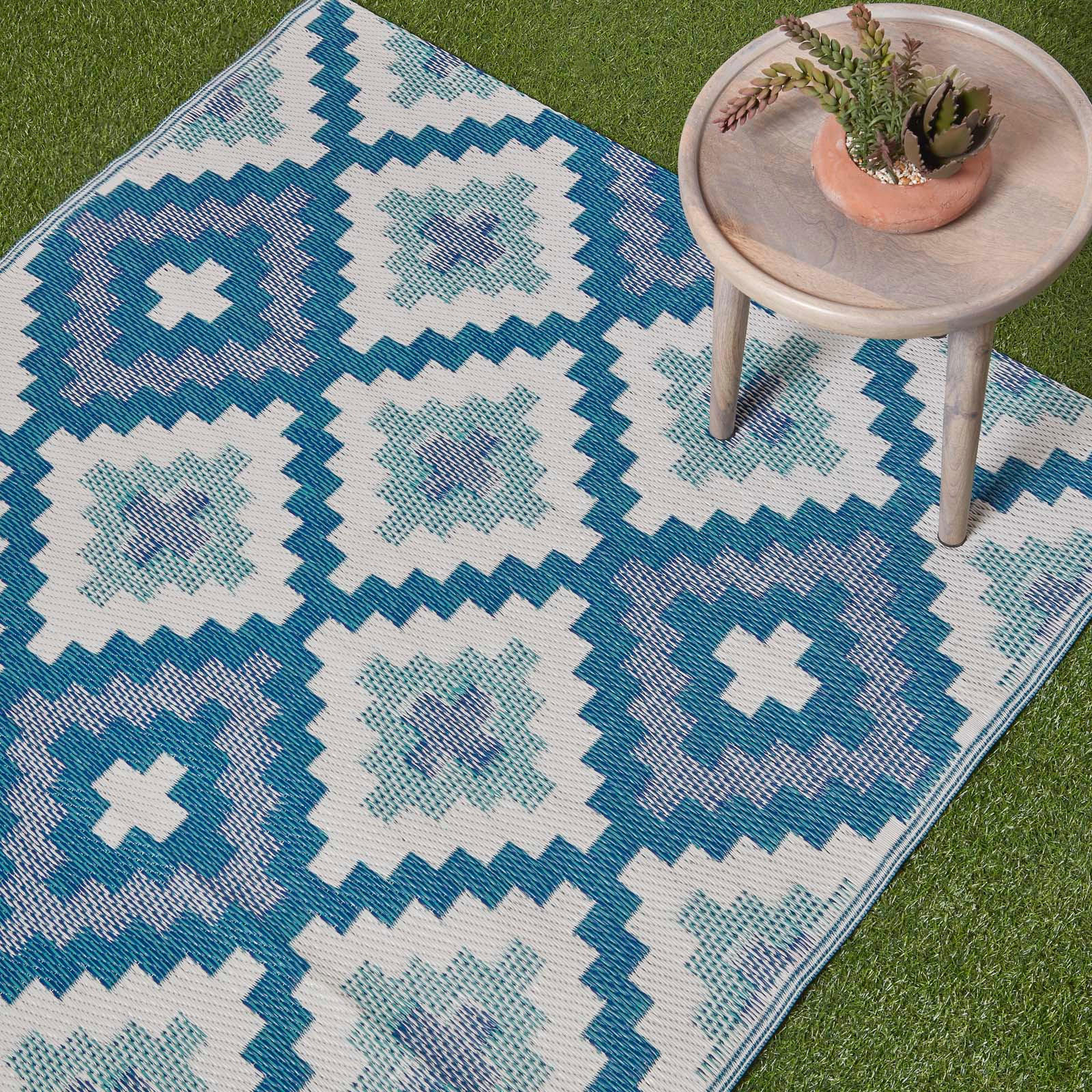 OUTDOORTEPPICH Mia geometrisch gemustert 120/180 cm - Blau, Kunststoff (120/180cm) - Homescapes