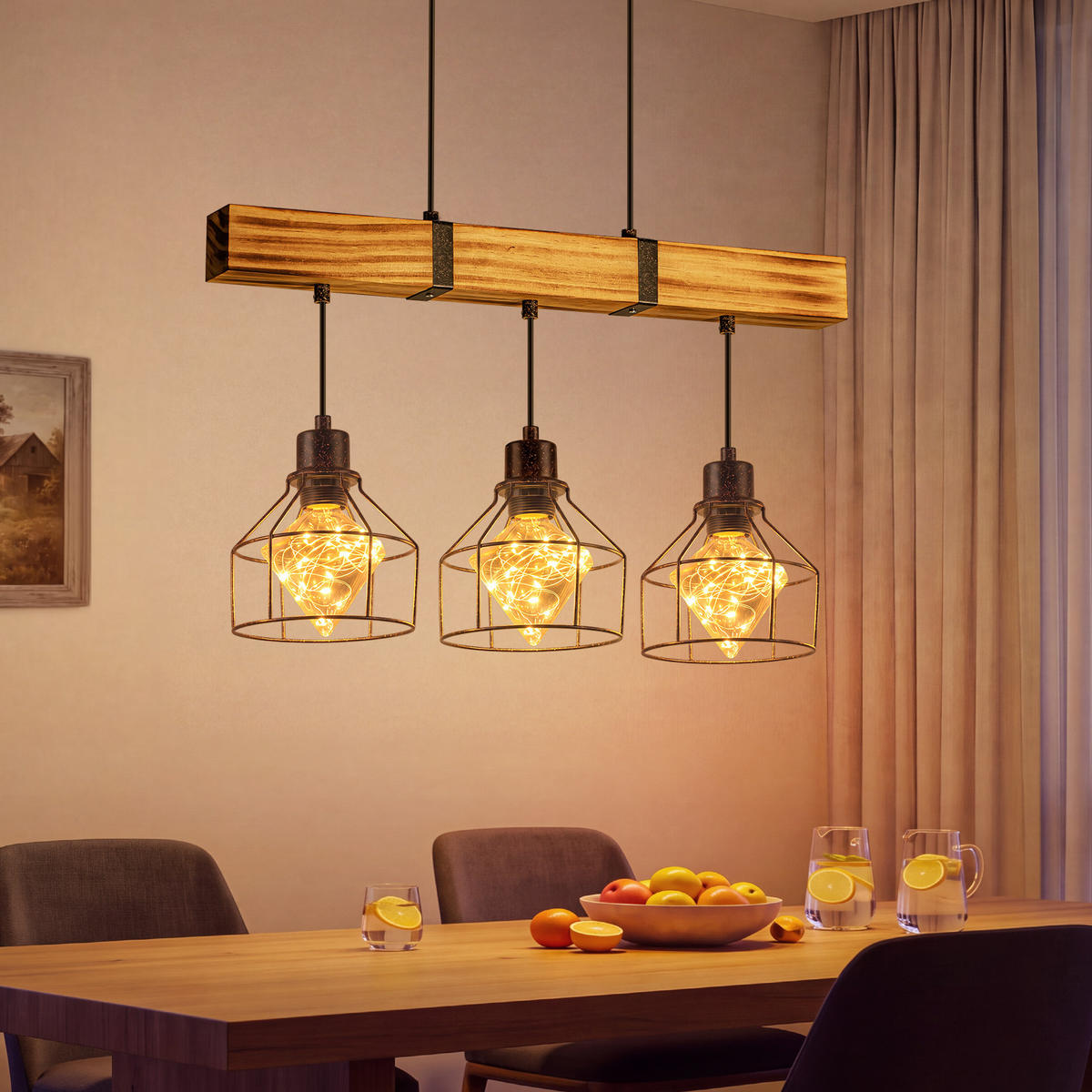 PENDELLEUCHTE Fentris 61/15/170 cm - Schwarz/Braun, Holz/Metall (61/15/170cm) - ZMH