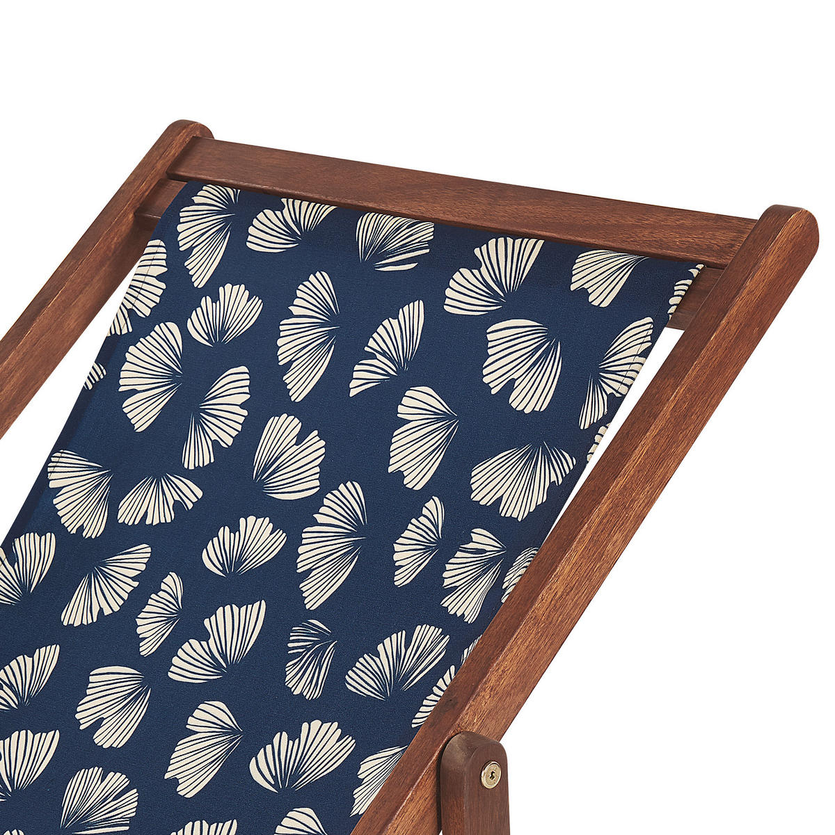 GARTENLIEGE 2er-Set dunkelbraun Textil weiß/marineblau Blumenmuster Anzio - Dunkelbraun/Weiß, Textil (54/70/97cm) - Beliani