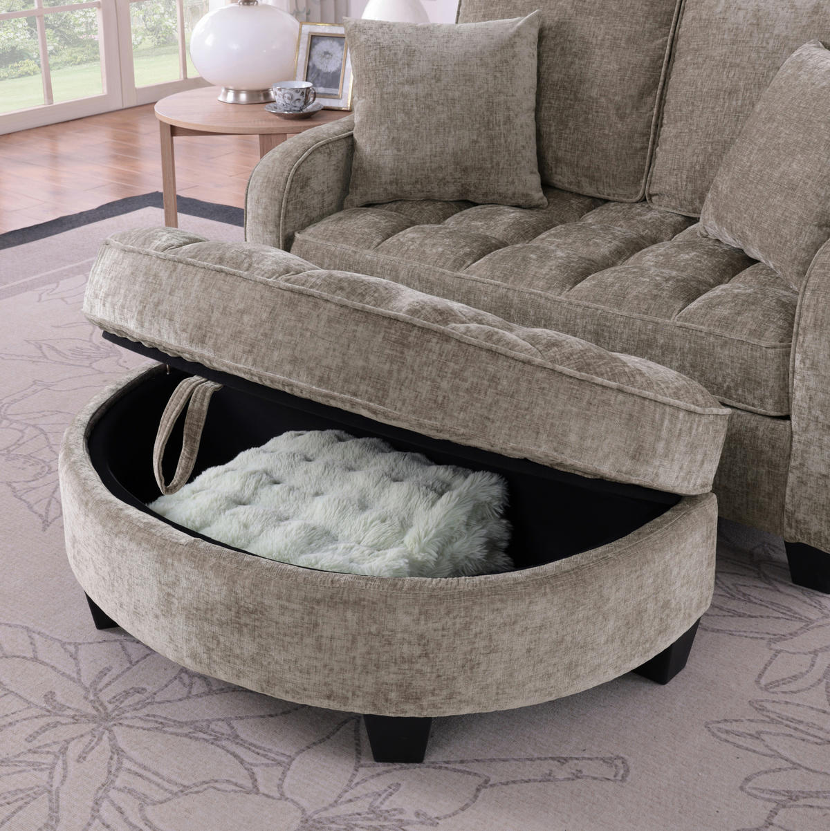 RÉCAMIERE 2-in-1 mit Aufbewahrungshocker ca. 132 x 129 x 93 cm Braun - Braun, Holzwerkstoff (129/93/132cm) - Meubliv