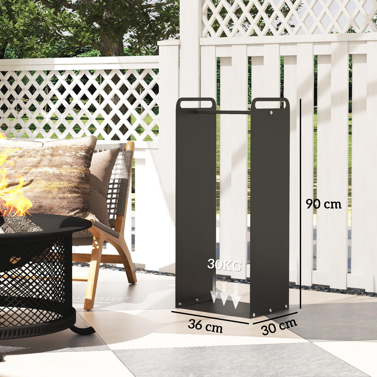 KAMINHOLZREGAL bis 30 kg - Schwarz, Metall (30/90/36cm) - Outsunny