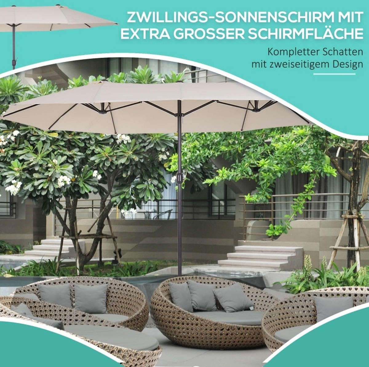 SONNENSCHIRM aus Polyester & Metall 455x265x238 cm Beige mit Handkurbel - Beige, Metall (265/455cm) - Modfu
