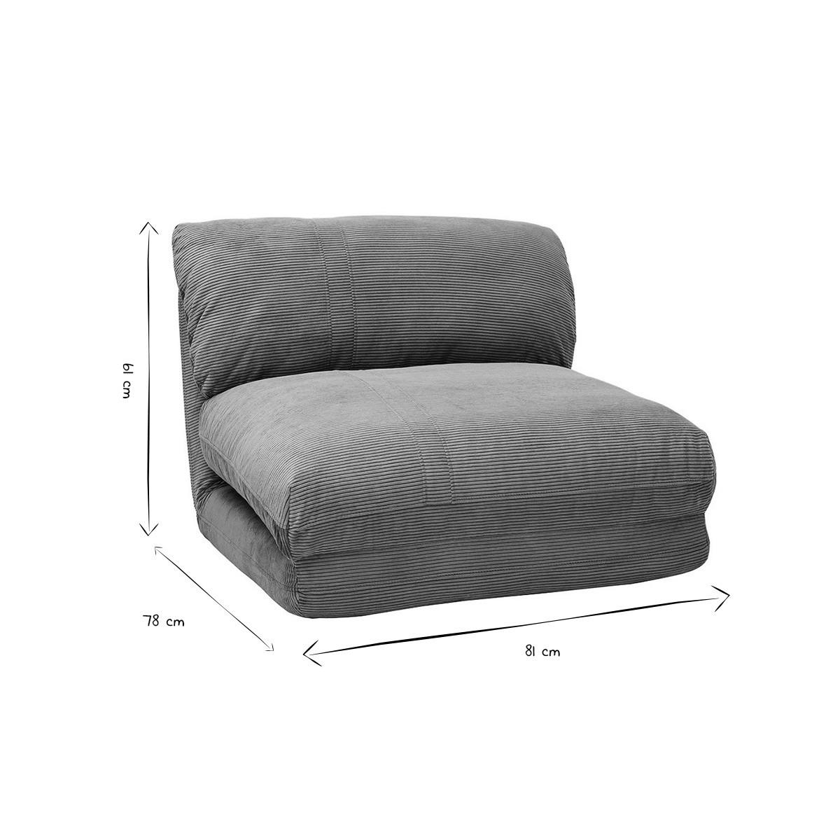 SCHLAFSESSEL 1-Sitzer Cord Hellgrau SPENCER - Grau, Textil (78/61/81cm) - Miliboo