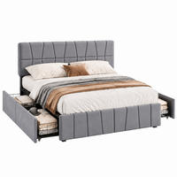 POLSTERBETT,DOPPELBETT 160/200 cm,Bettgestell Grau mit 4 Schubladen,ohne Matratze - Naturfarben/Grau, Holz/Textil (160/200cm) - PARAFTA HOME