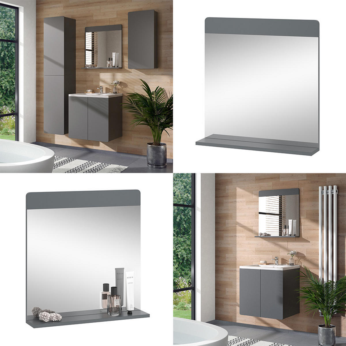 BADEZIMMERSPIEGEL Izan Grau 60 x 62 cm - Grau, Glas (60/62/12cm) - Vicco