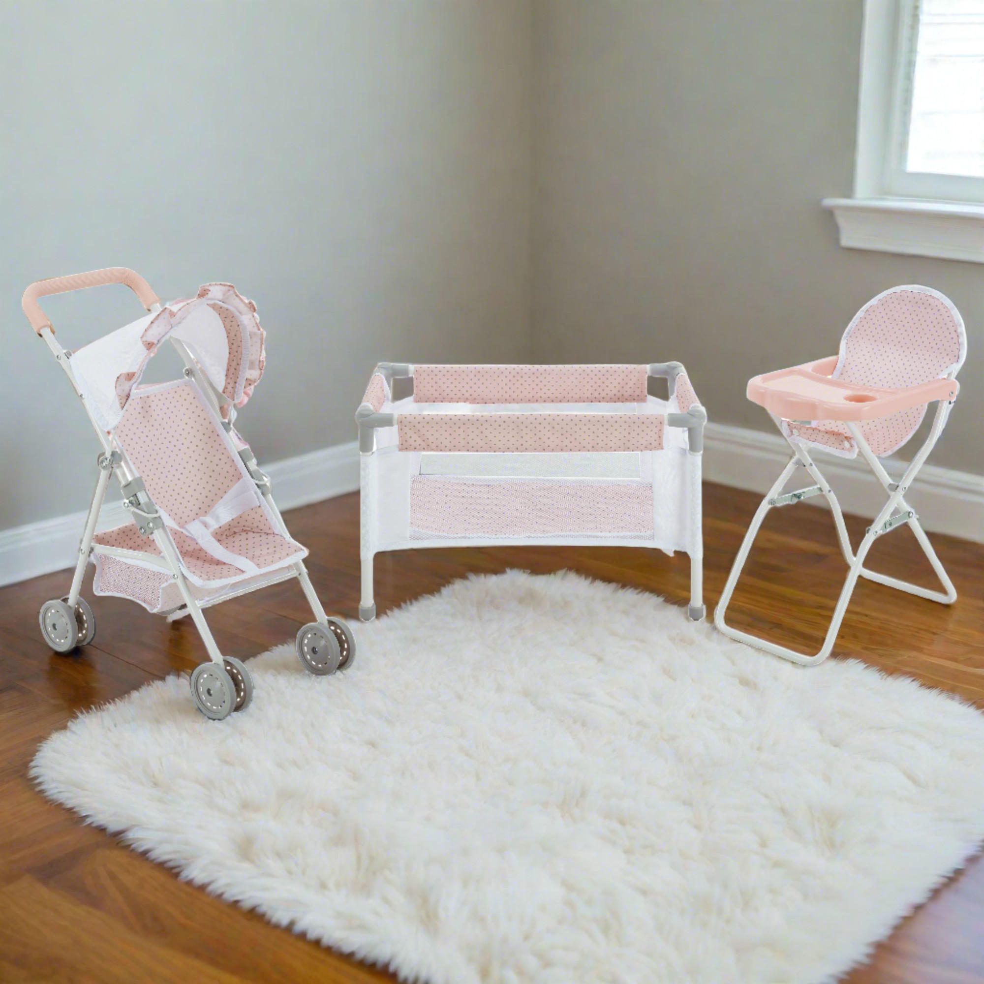 BABYPUPPEN-KINDERZIMMER-SET, Rosa/Grau, 54cm - Pink, Holzwerkstoff (40/54/26cm) - Teamson Kids