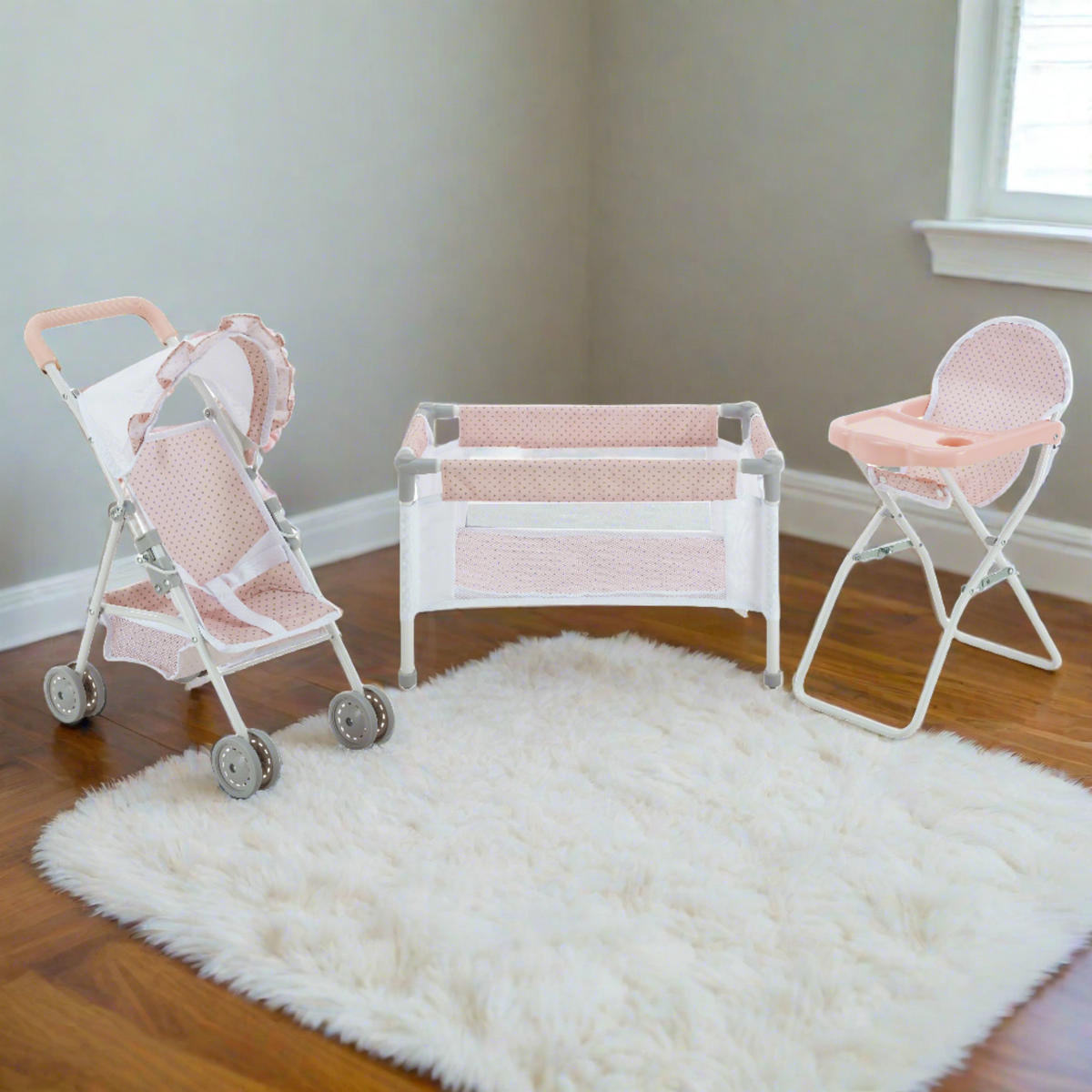 BABYPUPPEN-KINDERZIMMER-SET, Rosa/Grau, 54cm - Pink, Holzwerkstoff (40/54/26cm) - Teamson Kids
