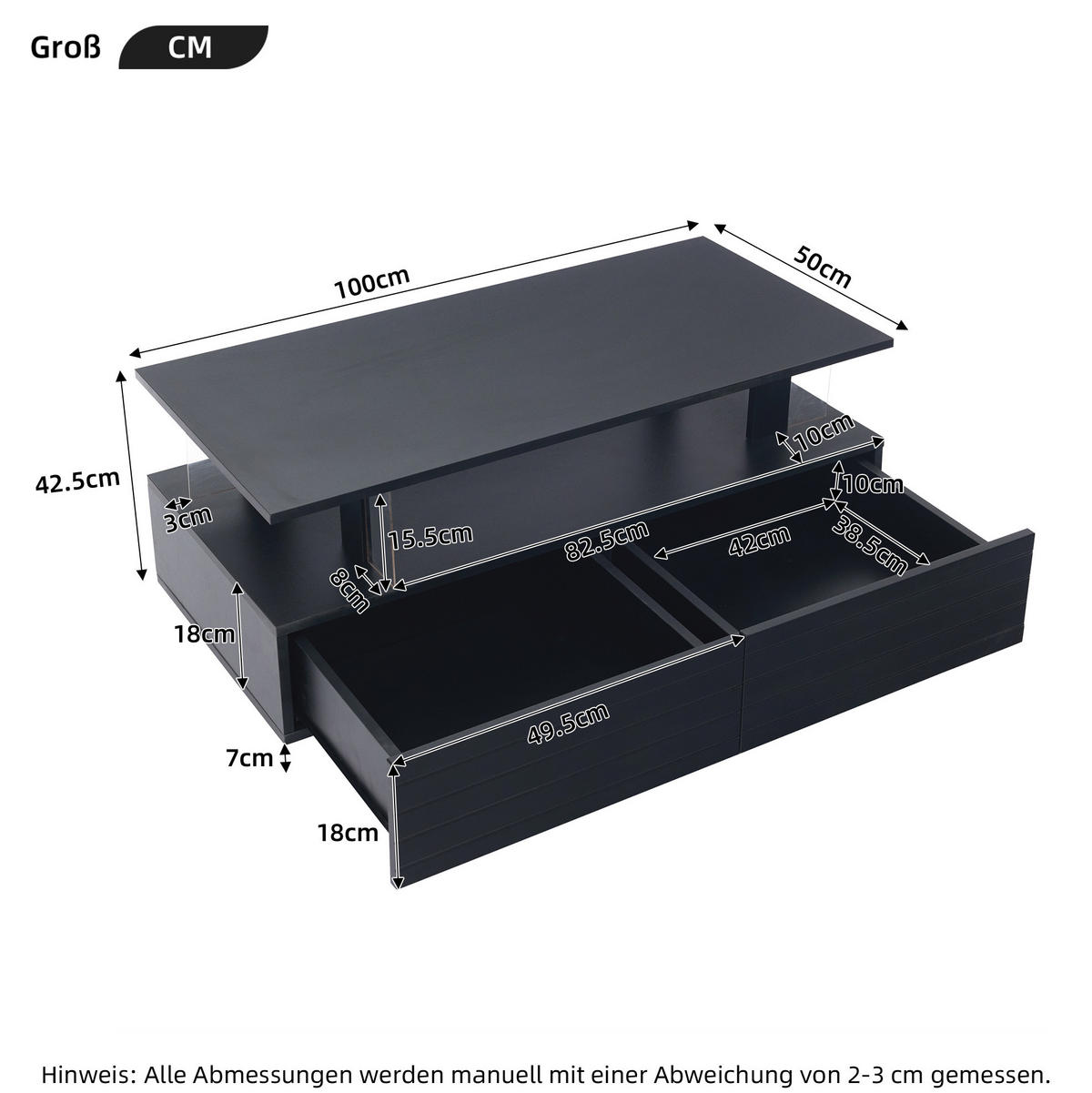 COUCHTISCH 100/50/42 cm schwarz aus Acryl mit Aufbewahrung - Schwarz, Holzwerkstoff (100/50/42cm) - OKMYHOME