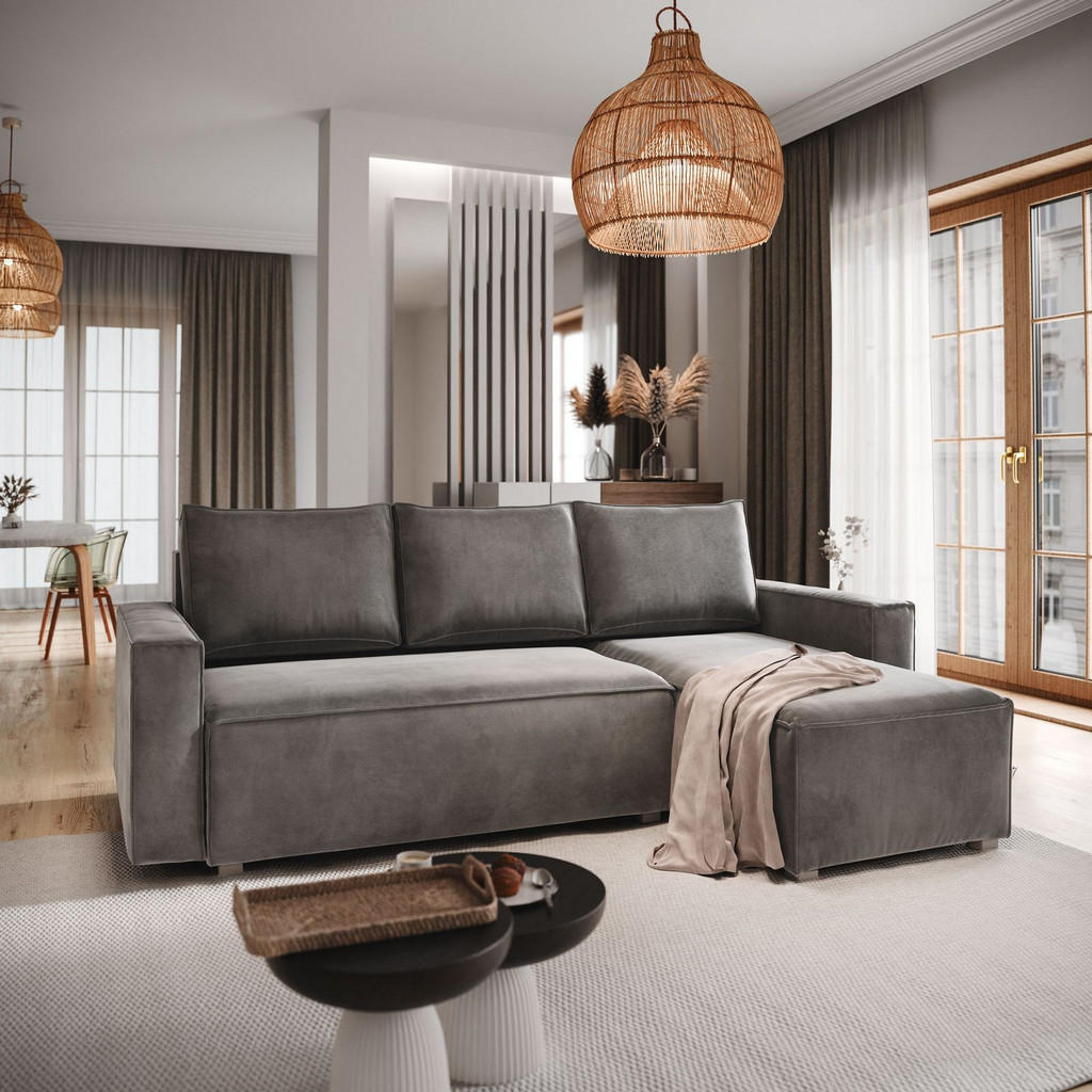 Thumbnail - Masseno Ecksofa, Grau, Holz, 3-Sitzer, L-Form,L-Form, 230x140 cm, Wohnzimmer, Sofas & Couches, Wohnlandschaften, Ecksofa...