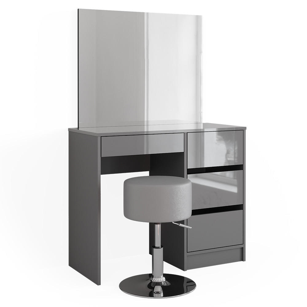 SCHMINKTISCH-SET Sherry Grau 90 cm mit Hocker - Grau, Holzwerkstoff (90/75/40cm) - Vicco