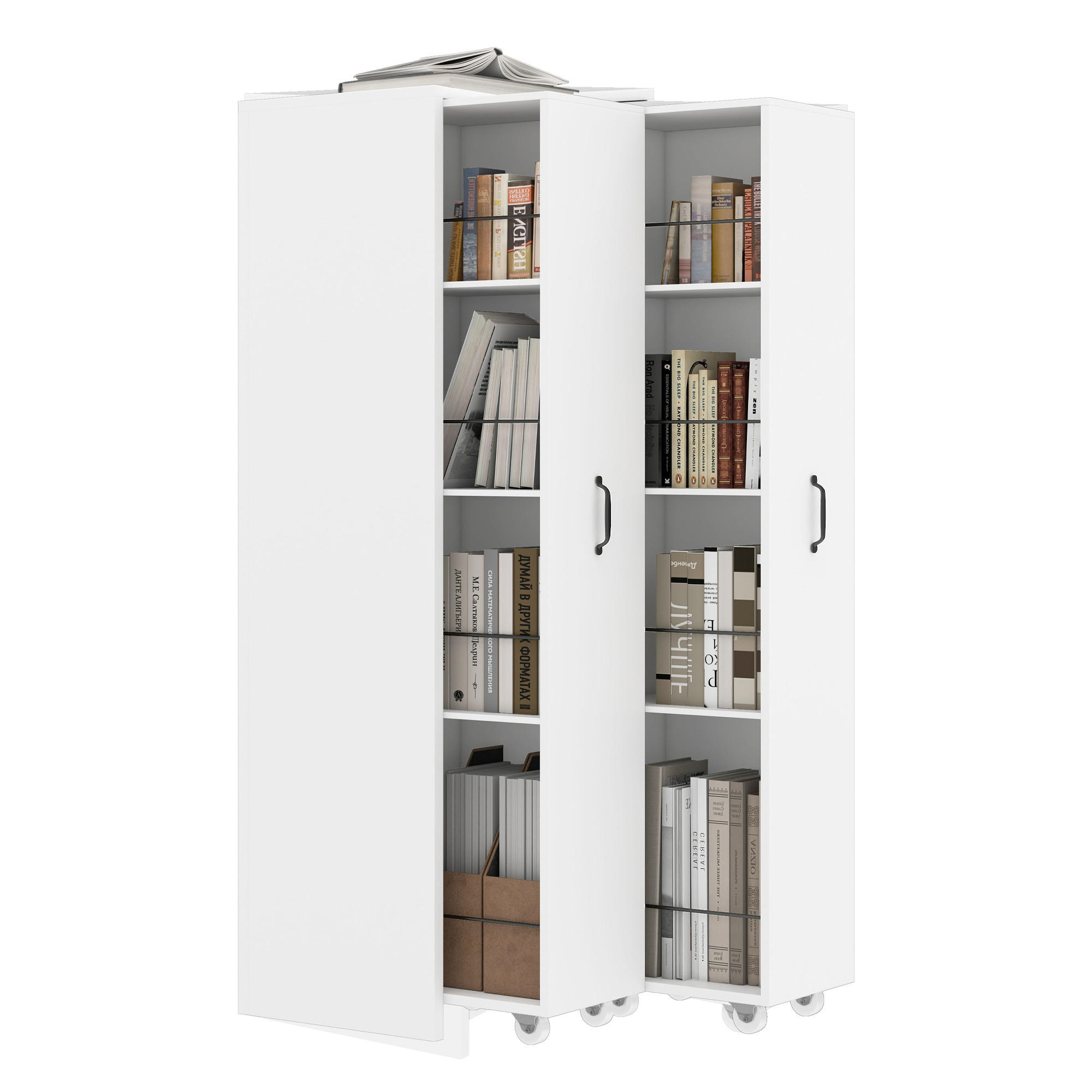 HIGHBOARD 51,5/41/158 cm in Weiß mit 8 offenen Fächern und Rollen - Weiß, Holzwerkstoff (51.5/158/41cm) - BEAOK